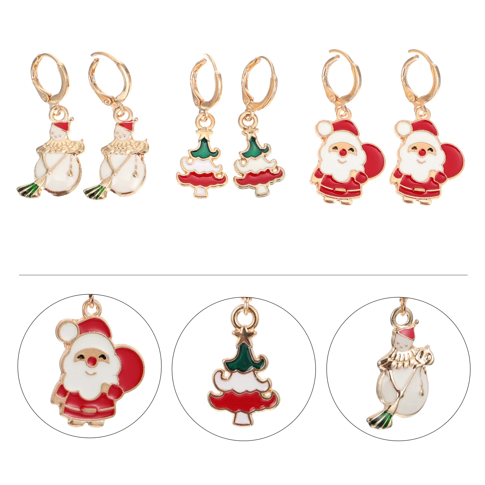 

3 Pairs Christmas Earrings Xmas Dangler Cartoon Decors Zinc Alloy Women's Woman Woman's Pendant