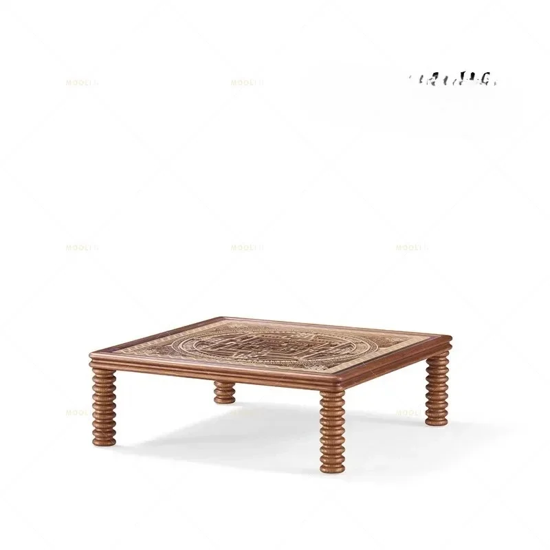 

Modern household small apartment retro glass coffee table antique coffee table square solid wood living room