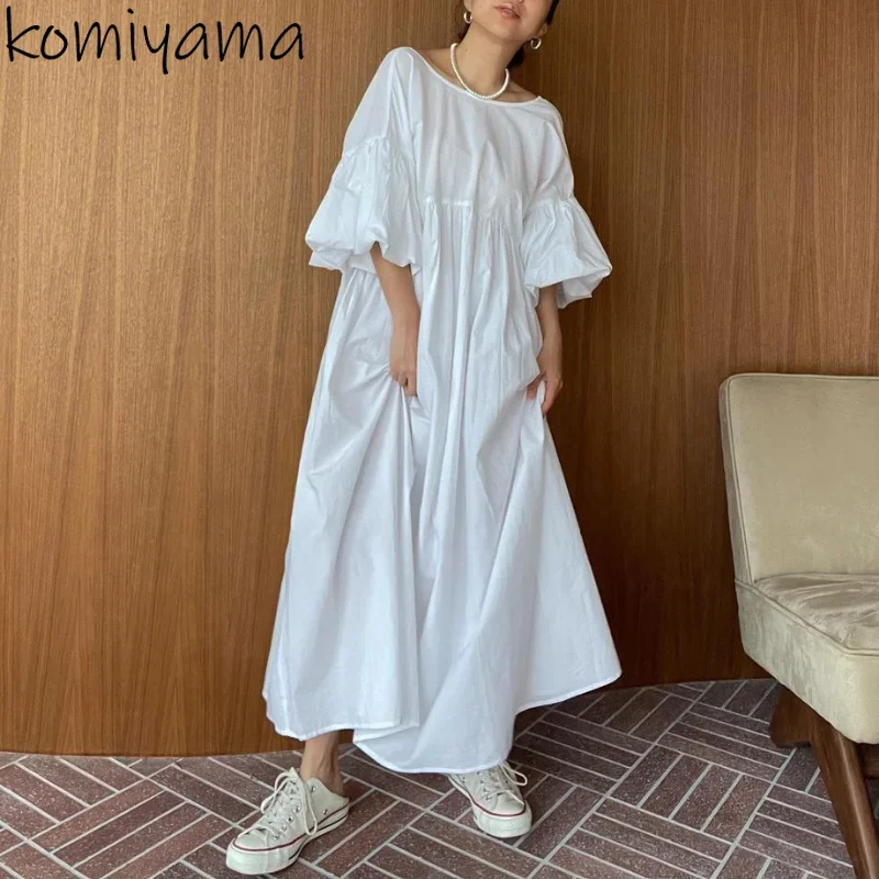 

Feminino Backless Vestidos Mujer Round Neck Flare Sleeve Dress 2024 Summer Loose Casual Dresses Women Draped Robe Femme