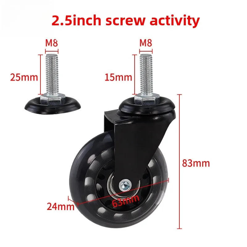 2/3 Inch Transparent PU Threaded‑Stem Swivel Caster Wheel Mute Wear‑Resistant Roller Office Chair Industrial Furniture
