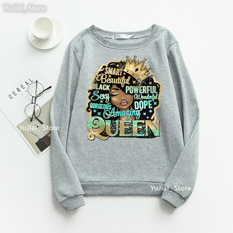 Glitter Birthday Queen Crown Graphic Print Sweatshirt Women Black Girls Magic Melanin Hoodies Winter/Spring/Autumn Clothes Tops