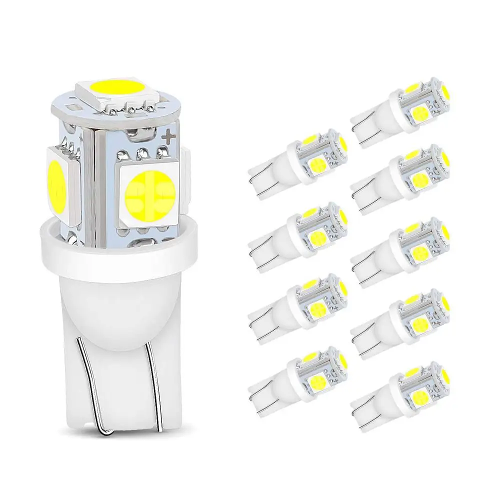 

10x LED Replacements for Landscape Light 5 Led/smd Per Bulb 194 T10 Wedge Base Cool White 12v Dc 1407ww