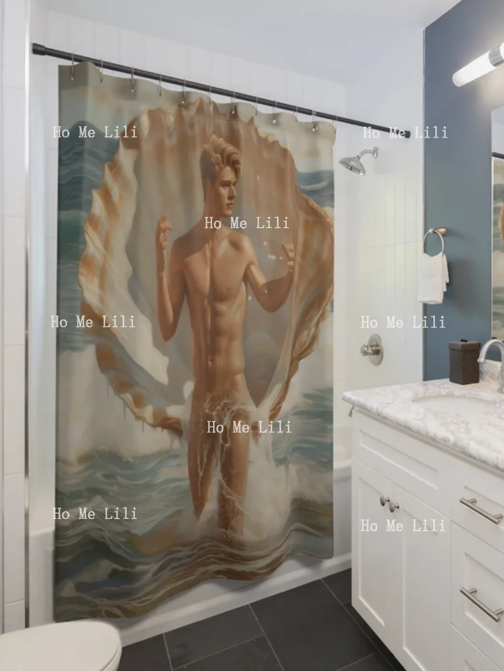 Venus Birth Gay Sex Appeal Man Version Hot Male Figure Shower Curtains Gift For New Flat Gay Art Bath Decor