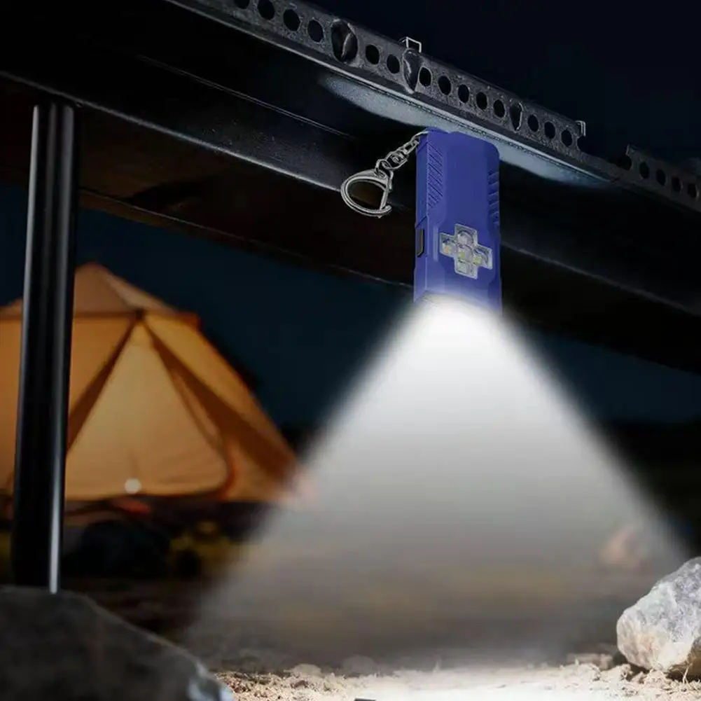 Mini Magnetic Flashlight Keychain Light 3 Modes Side White Red Blue Type-C Rechargeable EDC Light