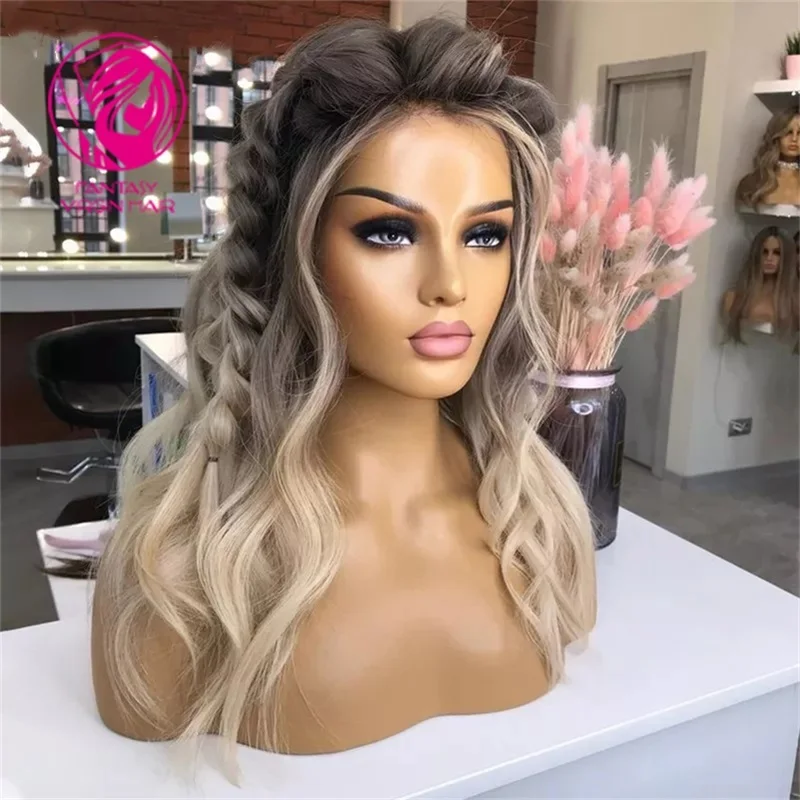 Balayage Ash blond koronkowa peruka na przód miód blond 13x 4/13x6 falista Remy koronkowa peruka dla kobiet wyróżnij ludzkie włosy