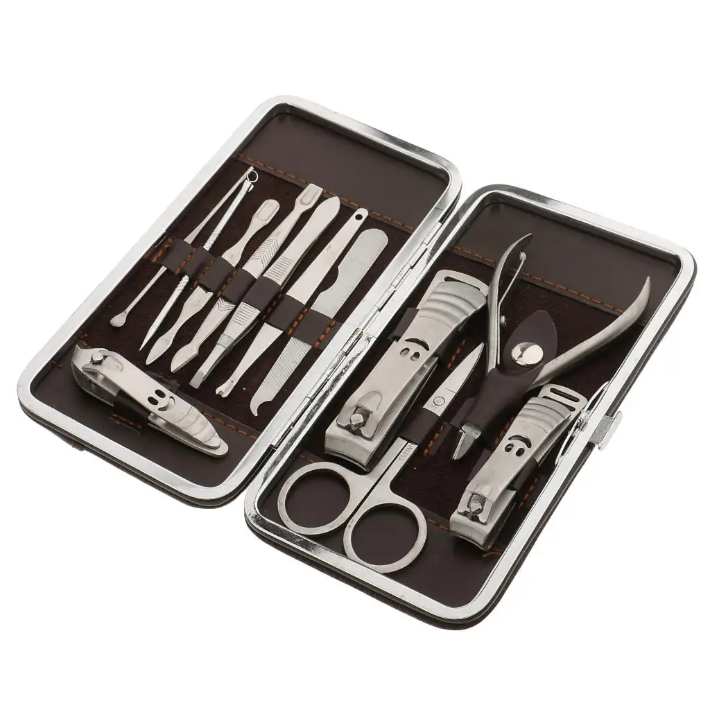 Set di Pusher per cucchiaio per unghie in acciaio inossidabile Kit per toelettatura professionale per tagliaunghie Kit per Manicure e Pedicure da 12