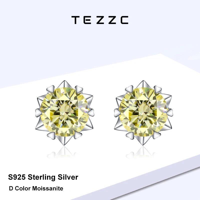 

Серьги-гвоздики Tezzc с желтым муассанитом 0.5/1 карат, VVS1, имитация бриллианта, из стерлингового серебра 925 пробы, в форме подсолнуха, для женщин, ювелирные изделия