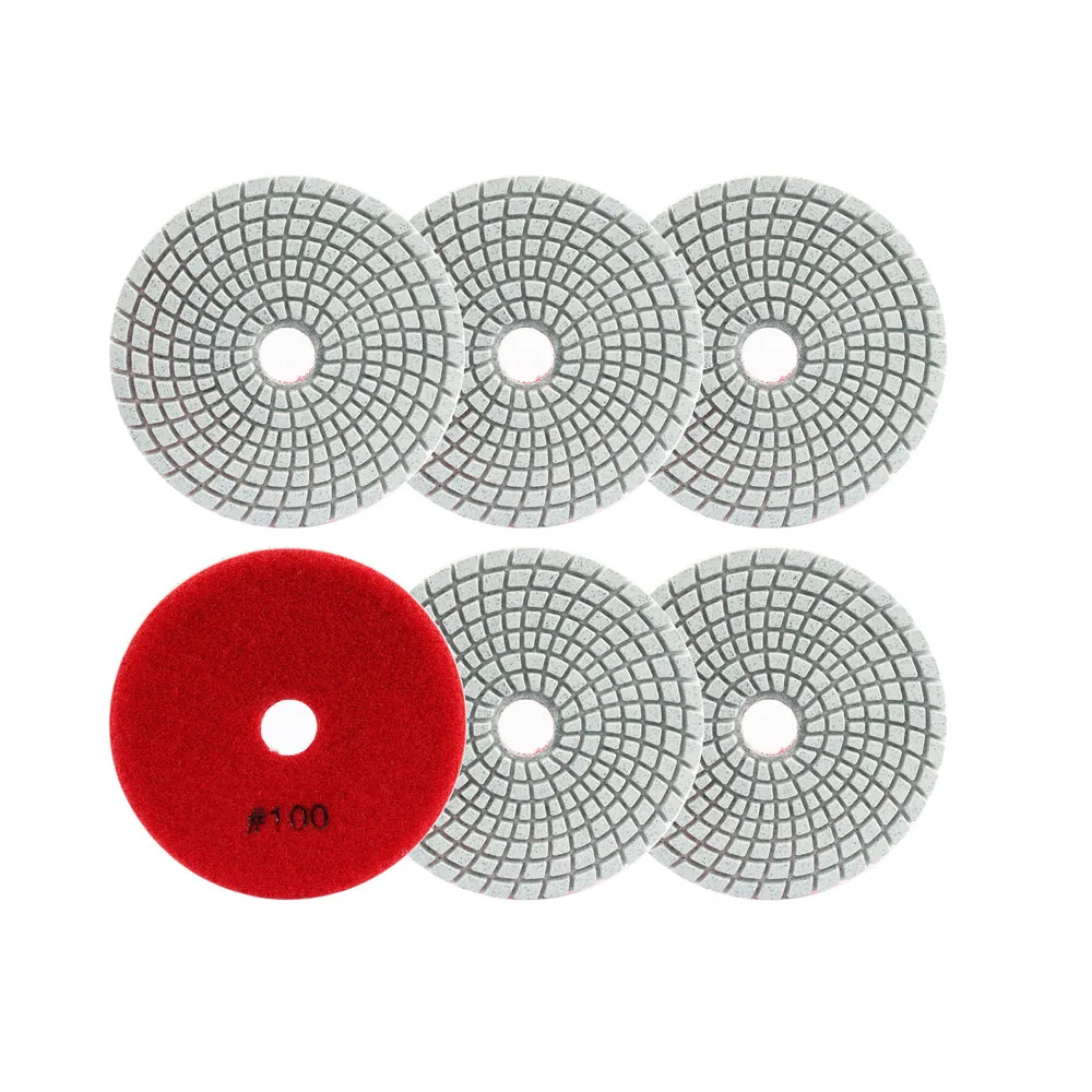 

LEKOMESH 6pcs Dia 4 inches 100mm Grit Diamond Polishing Pads Kit Wet for Granite Quartz Stone Sanding Marble Sanding Disc Set