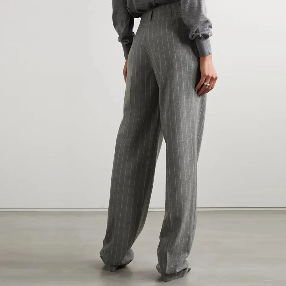 고품질 그레이 스트라이프 여성 정장 싱글 버튼 투피스 재킷 팬츠 블레이저 세트 오피스룩 데일리룩 여성 의류