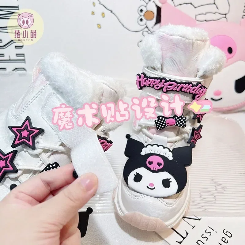 

Sweet Kuromi Anime Sanrio Ins Kawaii Children Snow Boots Female Cute Cartoon Winter Warm Board Shoes Lovely Gifts for Kids