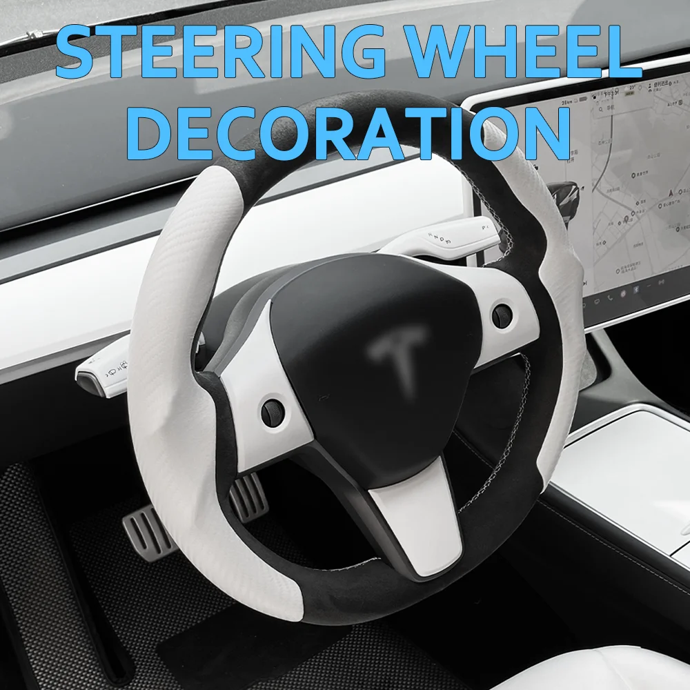 Car Steering Wheel Cover For Tesla Model 3 Car Panel Trim Frame Shift Knob Cover Model Y Whift Interior Sticker Accessories