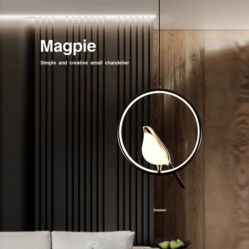 تدوير العقعق الطيور LED مصباح نجف قلادة تركيبات الإضاءة للمطبخ السرير الذهب الفضة علقت مصابيح تعليق للزينة