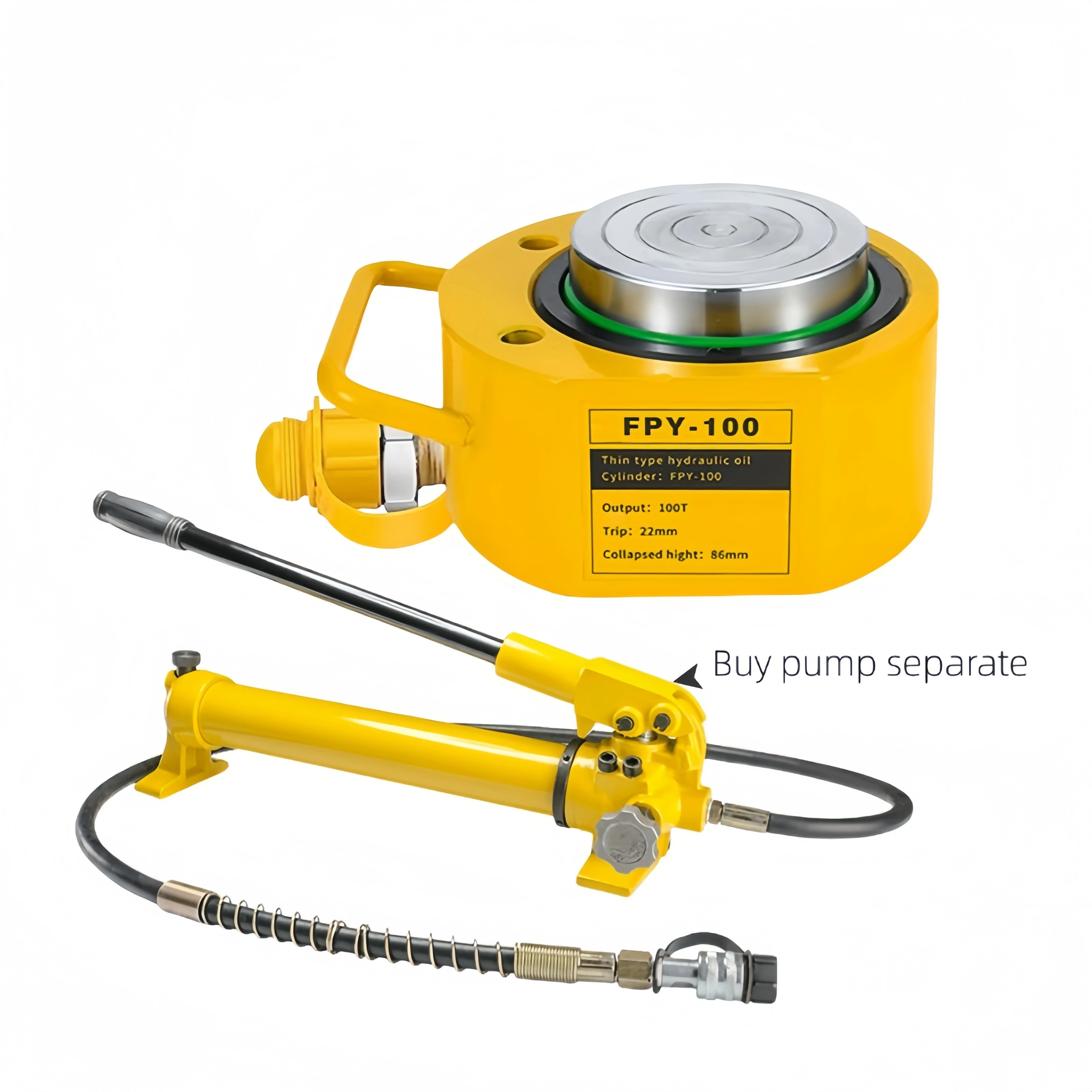 

Ultra Steel 100T Industrial Machinery Jacks Low Profile Hydraulic Ram Cylinder Jack With CP-700 Hand Pump FPY-1001 Lifting Tools