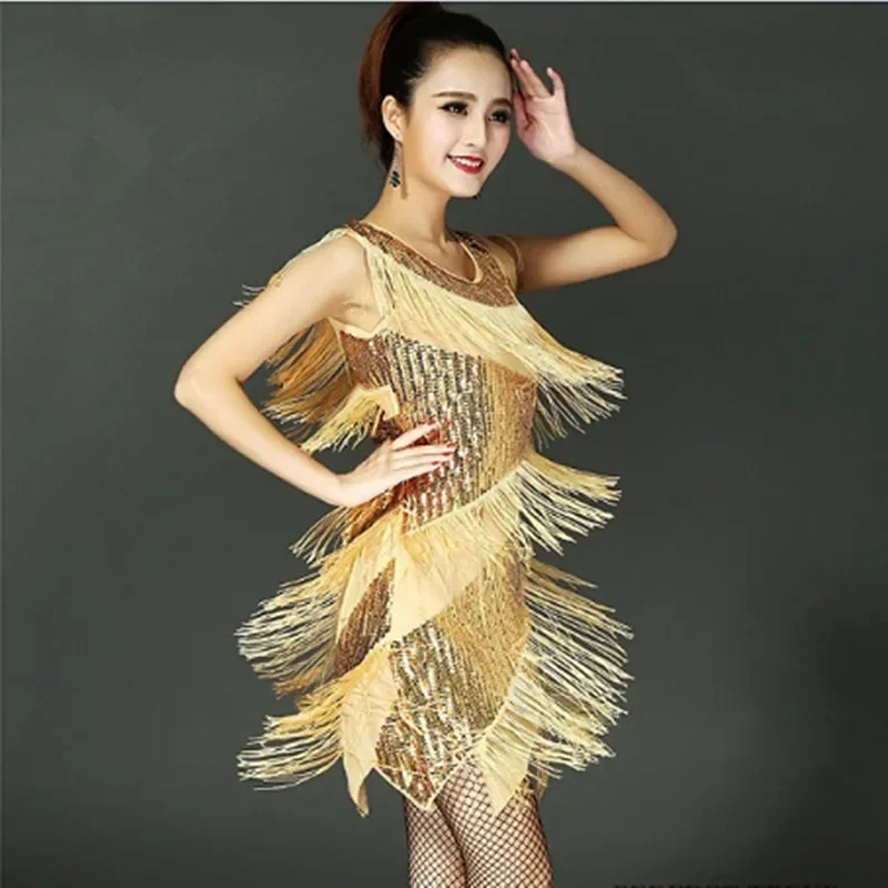 ผู้หญิงละตินเต้นรําพู่ชุดเครื่องแต่งกายลูกเรือคอ Allover เลื่อมฉัตร Fringe Swing 1920s Gatsby Flapper Party Dress