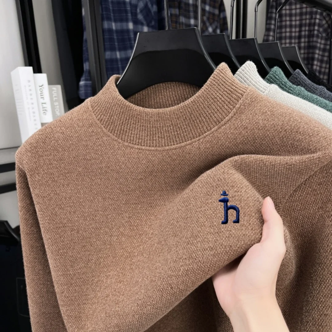 High end brand velvet sweater men's new fashion designer dog embroidery winter thick warm round neck knitted pullover sweater