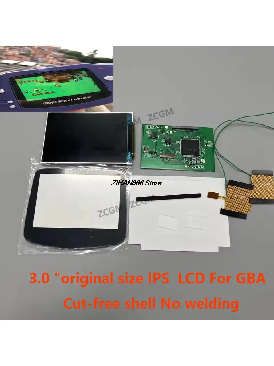 Ekran IPS LCD w oryginalnym rozmiarze 3.0 cala do GBA, obudowa bez cięć, bez lutowania, ekran do Gameboy Advance GBA, podświetlany, jasny LCD — zdjęcie produktu 7