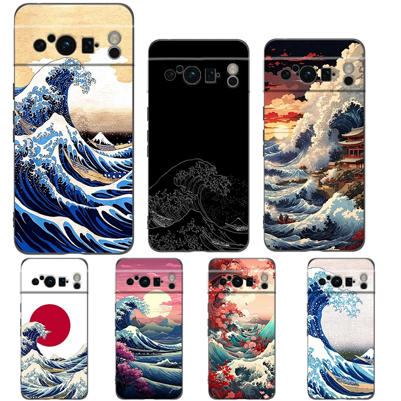 Phone Case For Google Pixel 9 8 8A 7 7A 6 Pro XL 6A 5G Black Soft Back Cover TPU Shell Fashion Japan The Great Wave Of Kanagawa