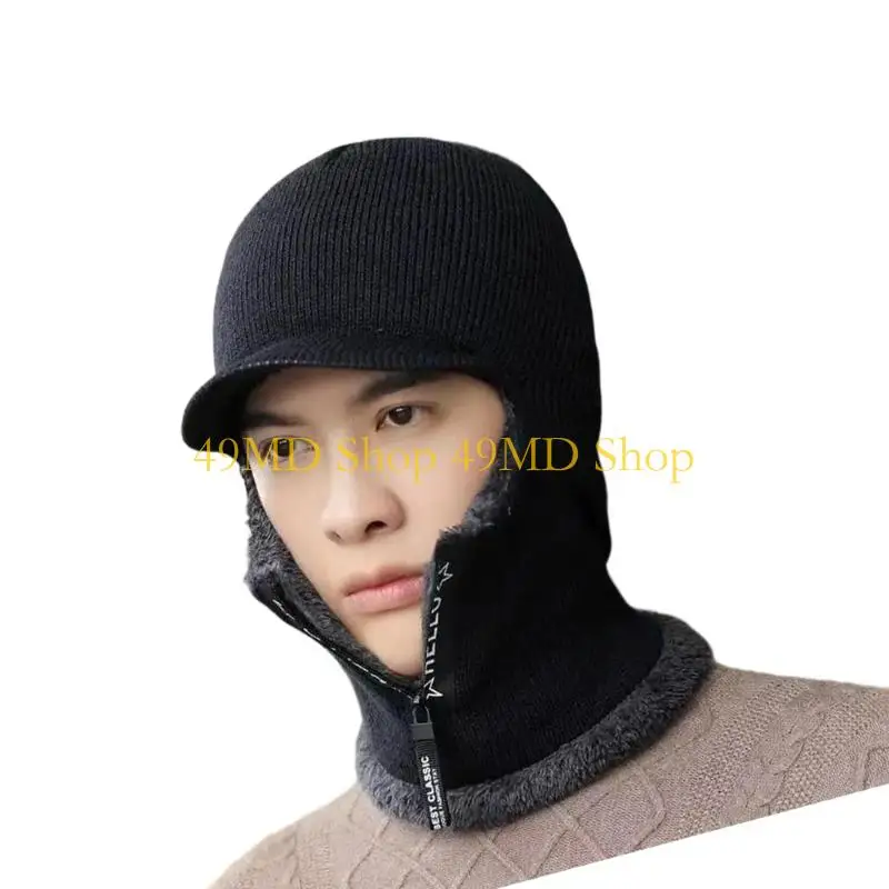 49MD Warm Hat Neck Gaiter Combo Plush Furry Liner Stylish Windproof Thick Insulate Headwear for Men Women Trapper Hat