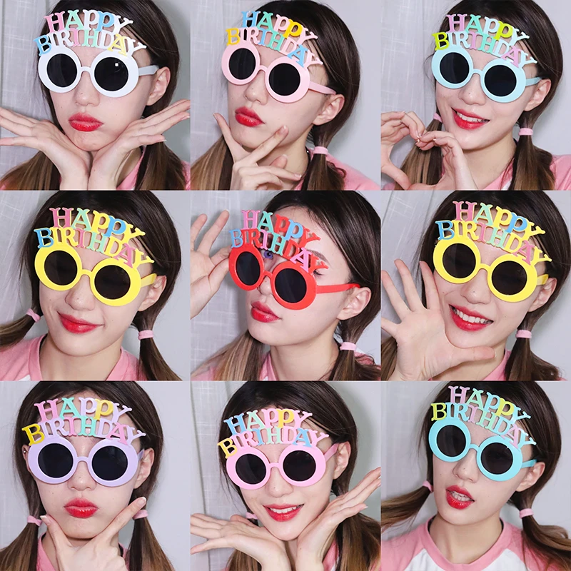 Osplay-Lunettes de soleil hawaïennes pour femmes, anime, fête d'anniversaire, carnaval, lettre, accessoires décoratifs heureux, lunettes de divertissement d'été