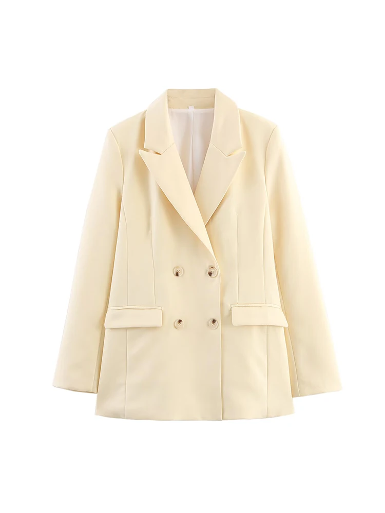 

European and American style women's clothing new fashion all-match solid color long-sleeved double-breasted suit jacket