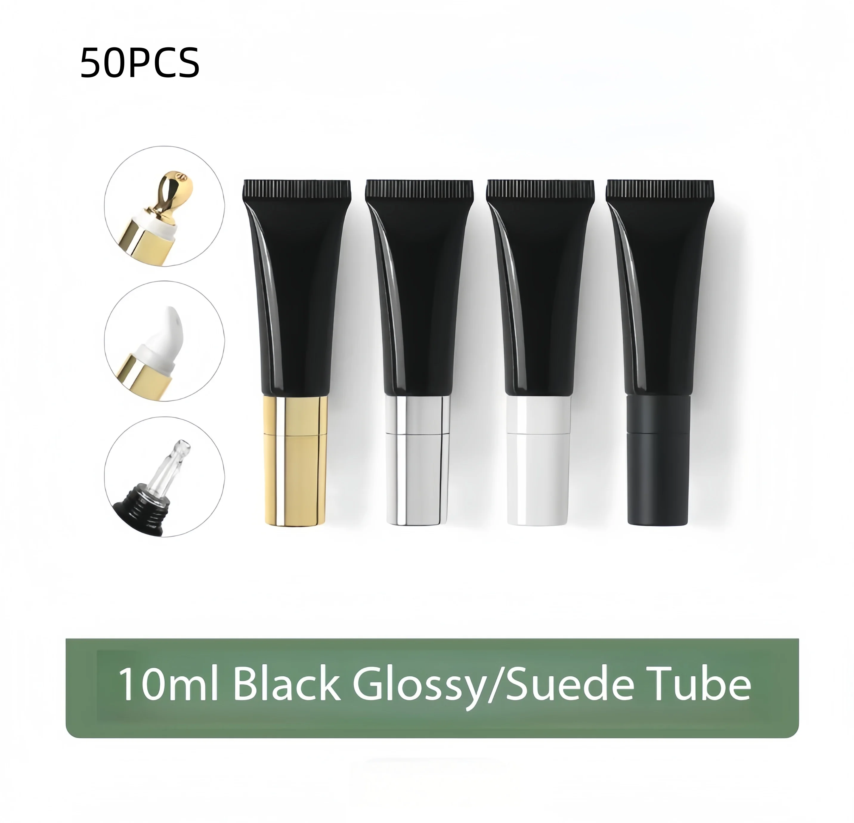 50 Pcs 10g 10ml Black Soft Tube with Zinc Alloy Ceramic Pump Empty Dispensing Bottle for Eye Cream Lipstick Cosmetic