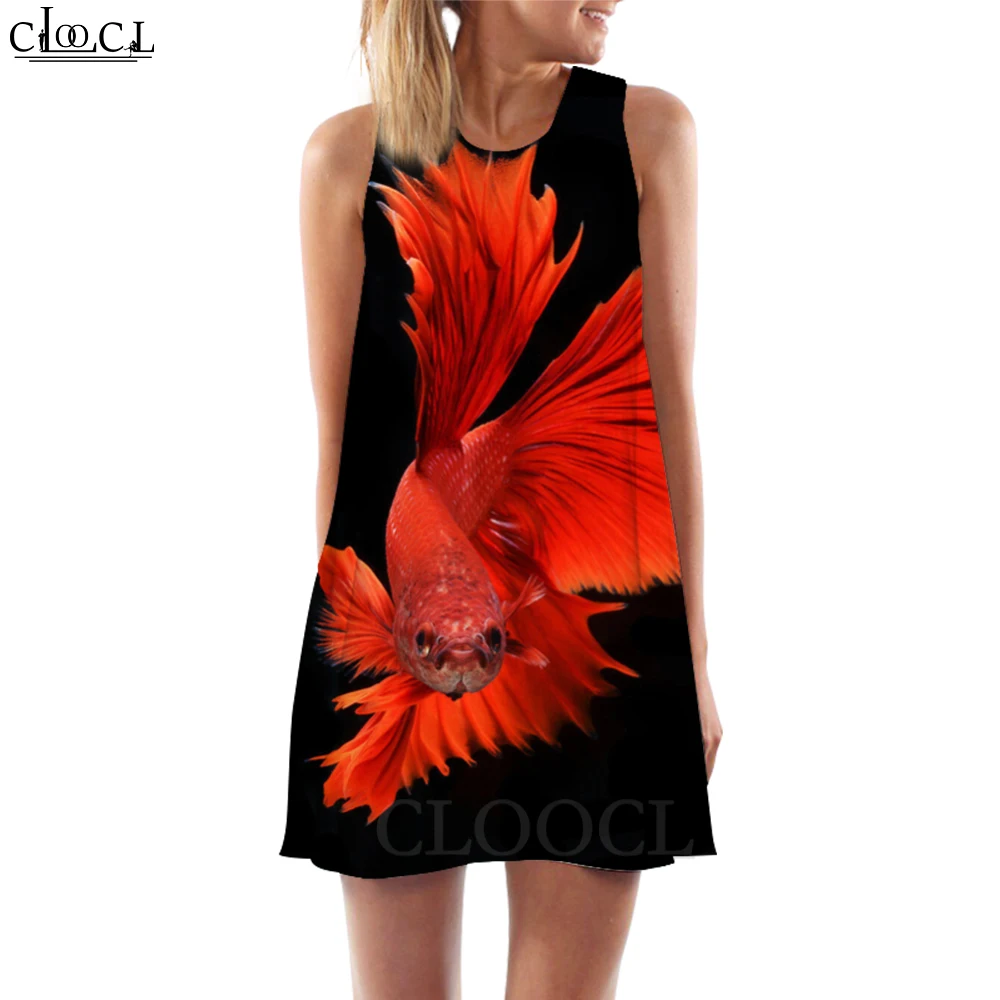 CLOOCL Sexy Women Tank Dress Ponytail Betta Beautiful Animal 3D Printed Sleeveless Dress Mini Dress Beach Style Dropshipping