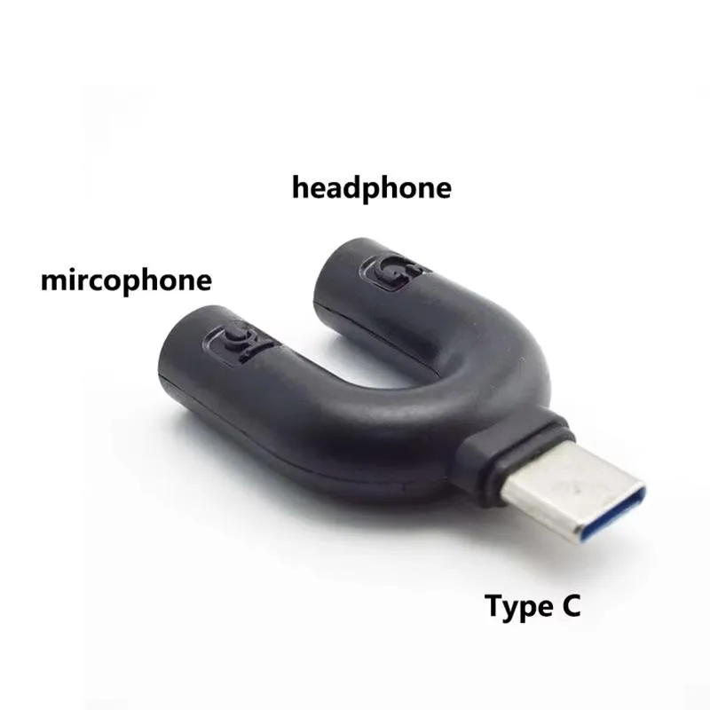 3.5mm Male Jack Type C to Headphone Microphone Converter Audio Adapter Headset Mic 2 way Splitter for Mobile Phone Laptop B5