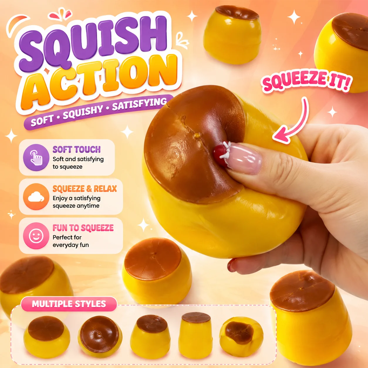 Caramel Pudding Crunchy Squishy Building Block Filling Fidget Toy No Rebound Squeeze Stress Relief Sensory Toy for Adult