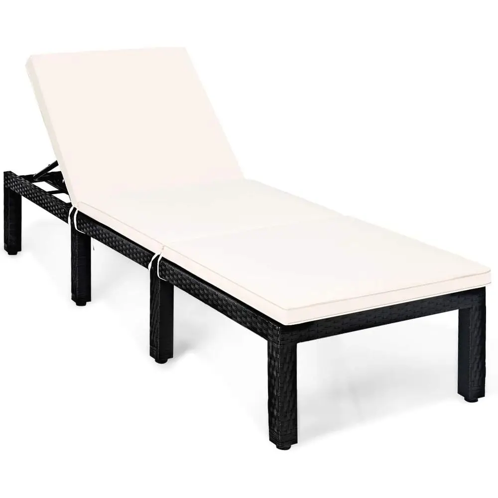 

6-Position White Outdoor Wicker Reclining Chaise Lounge Chair for Patio, Garden, and Backyard