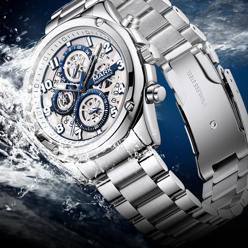 

Mark Fairwhale 5049, модные кварцевые наручные часы, классические многофункциональные часы с хронографом для мужчин, мужские часы с календарем