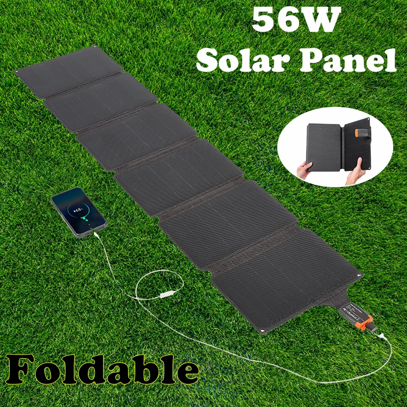 36W 56W Solar Panel Folding Bag Type C+USB Output Charger Device Portable Foldable Bag for Outdoor Travel Hiking Power Supply