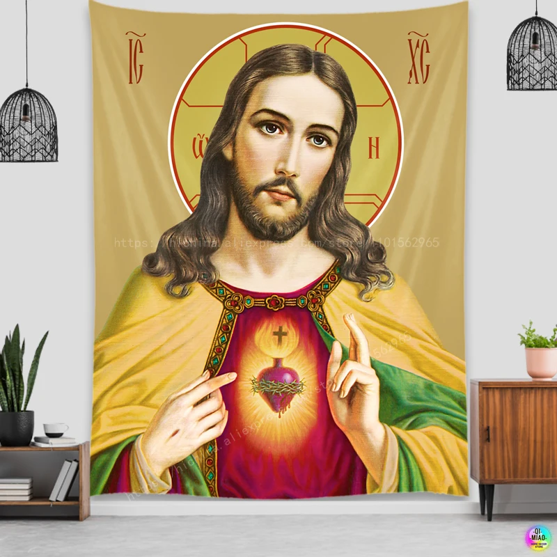 Icon of Christ Tapestry Jesus Manger Wall Decoration Christian Believers Wise Men Wall Hanging For Room Decor Easter Christmas