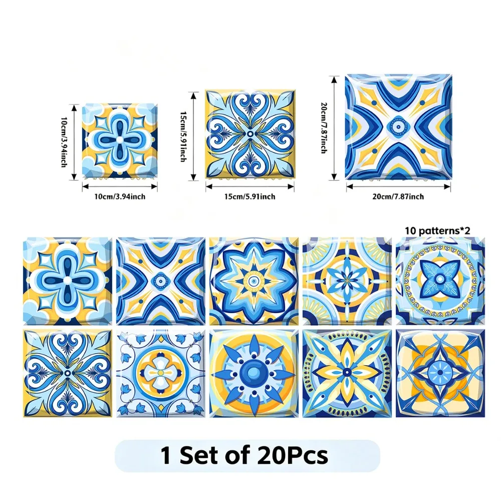 20Pcs Vintage Sage Green Spanish Tile Stickers Self-Adhesive Skirting LineTile Decals for Backsplash Cabinet Home Stairs Decor view 4