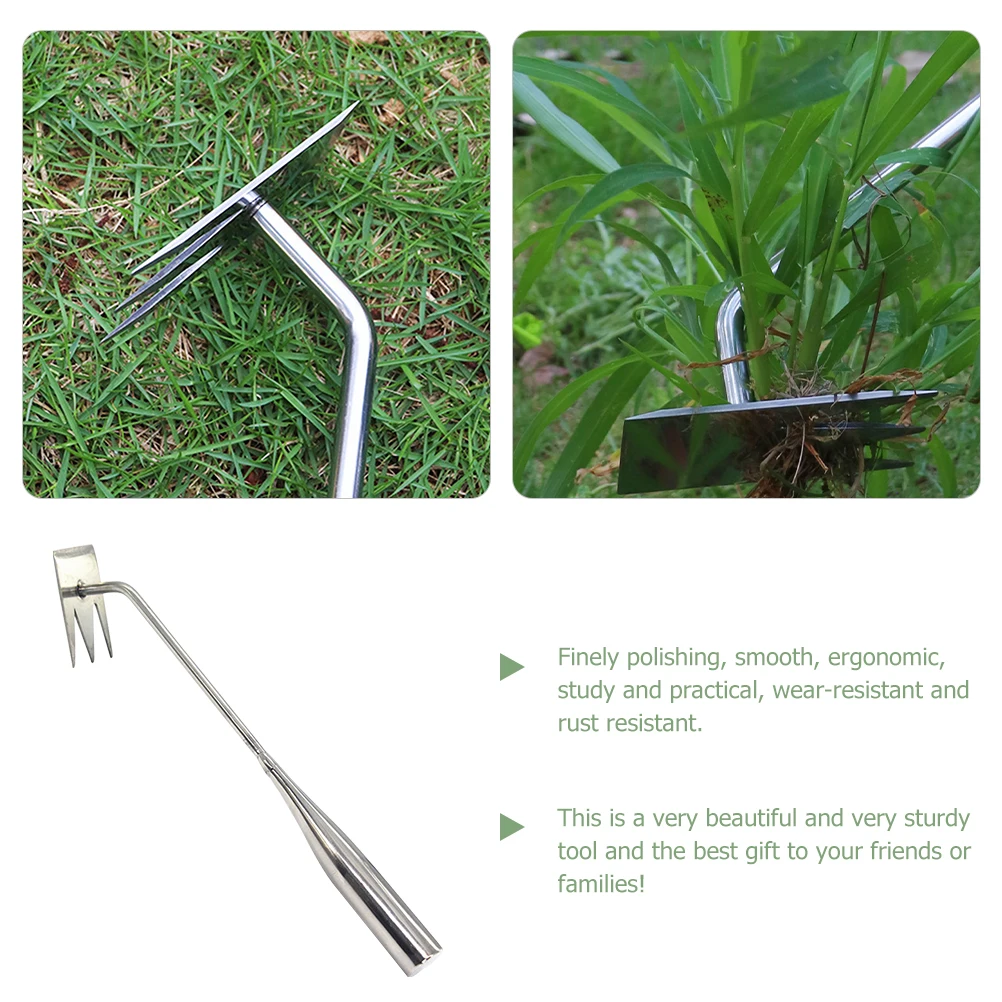 

Stainless Steel Weeding Tool Ergonomic Handle -Shaped Fork Tips for Root Lifter Garden Hand Weeder Yard Tools