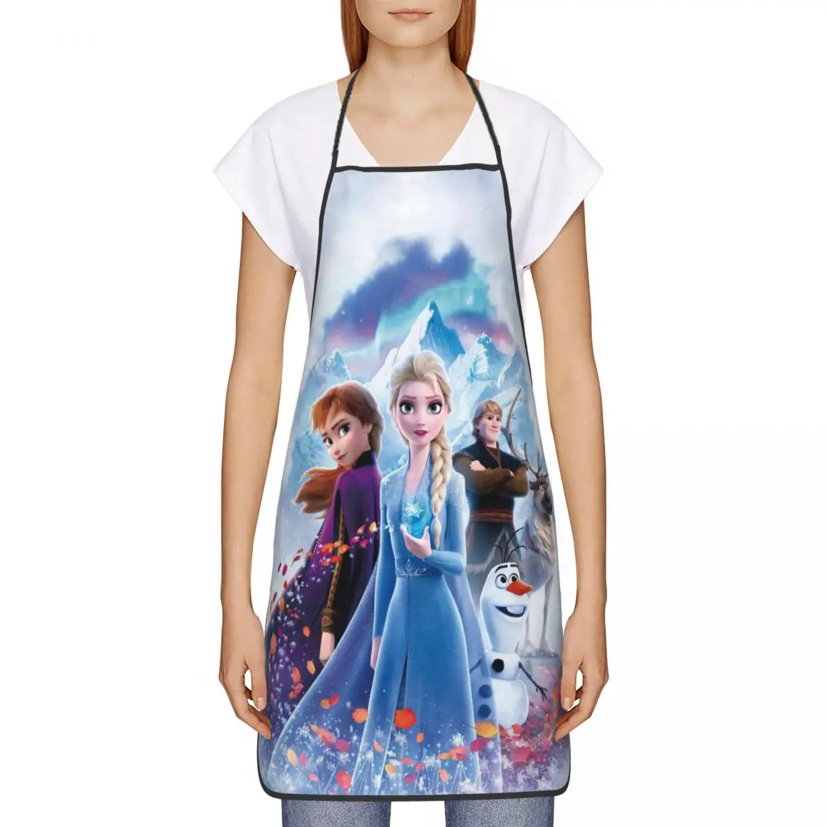 Custom Cartoon Frozen Princess Apron for Women Men Unisex Bib Anna And Elsa Kitchen Cooking Tablier Cuisine Chef Gardening