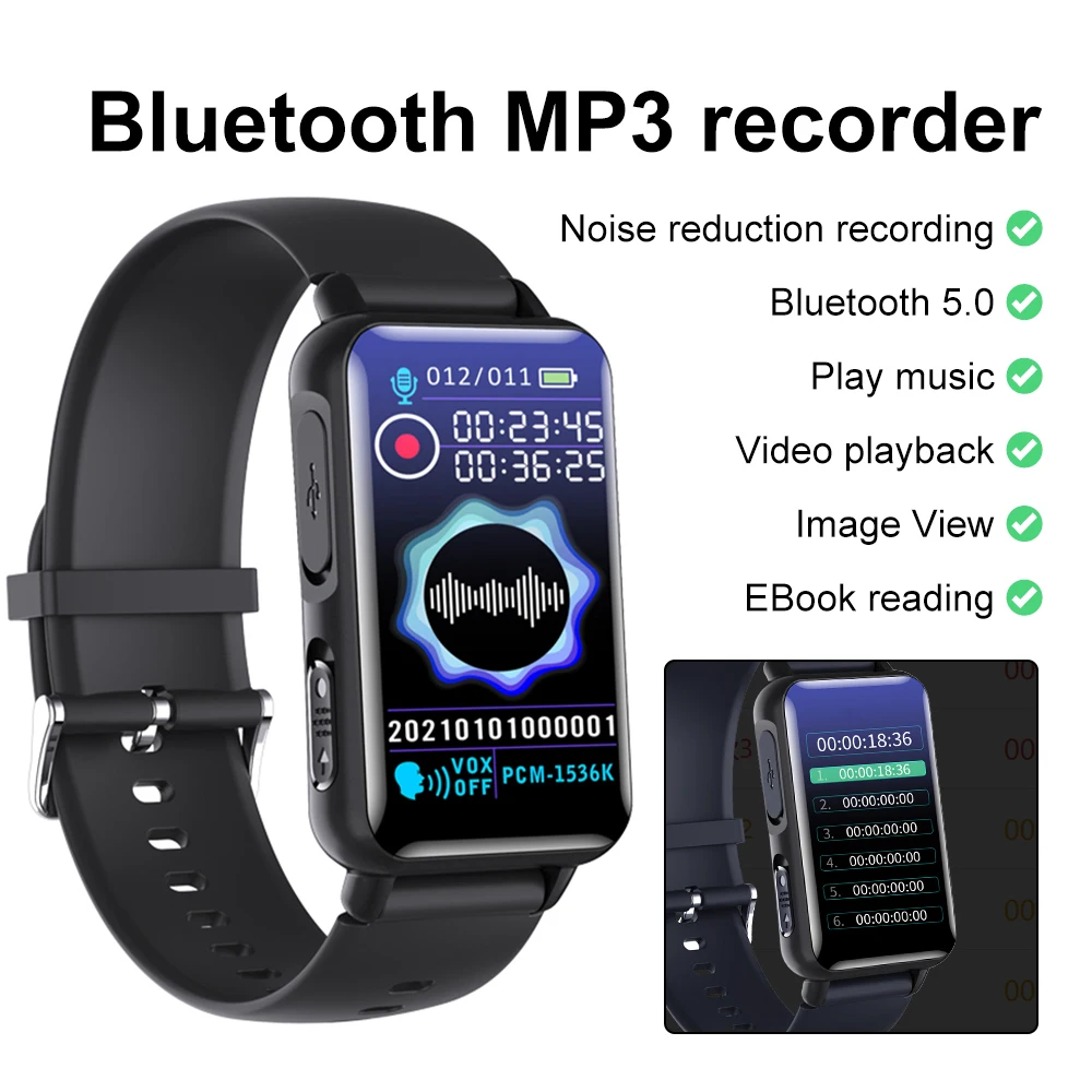 4-32GB BT5.0 Digtal Voice Recorder Watch HD Noise Reduce Recording Pen Video Playback Hifi Muisc Mp3 Player Bracelet