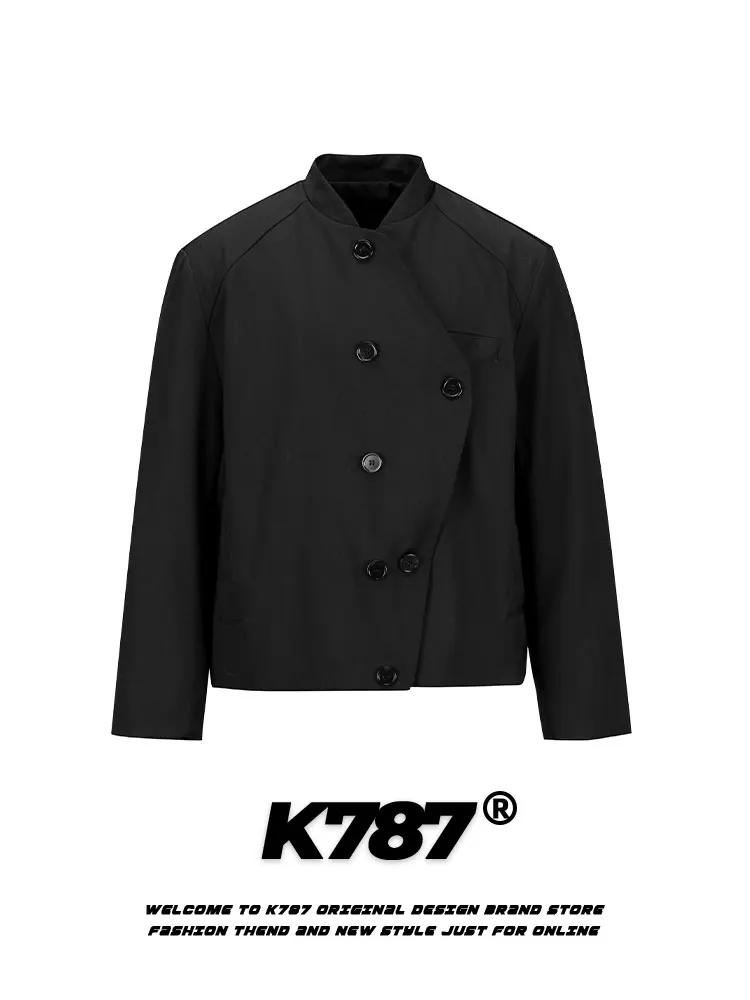 K787 Casual Style Loose Fit Single-Breasted Jacket Stand Collar Short Length Pure Color Men's And Women's Suit Outerwear