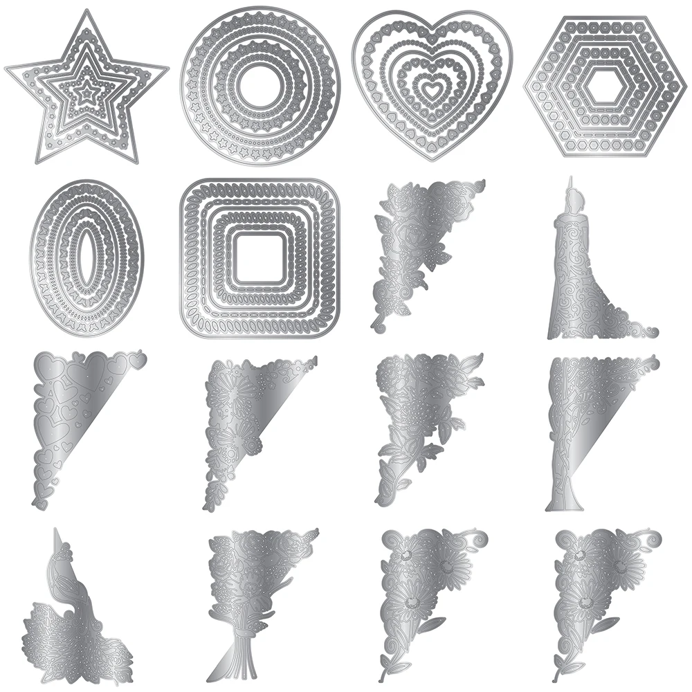 Star Heart Oval Hexagon Nesting Metal Cutting Dies Rose Bouquet Peacock Border Corner Diecut for DIY Scrapbooking Paper Cards