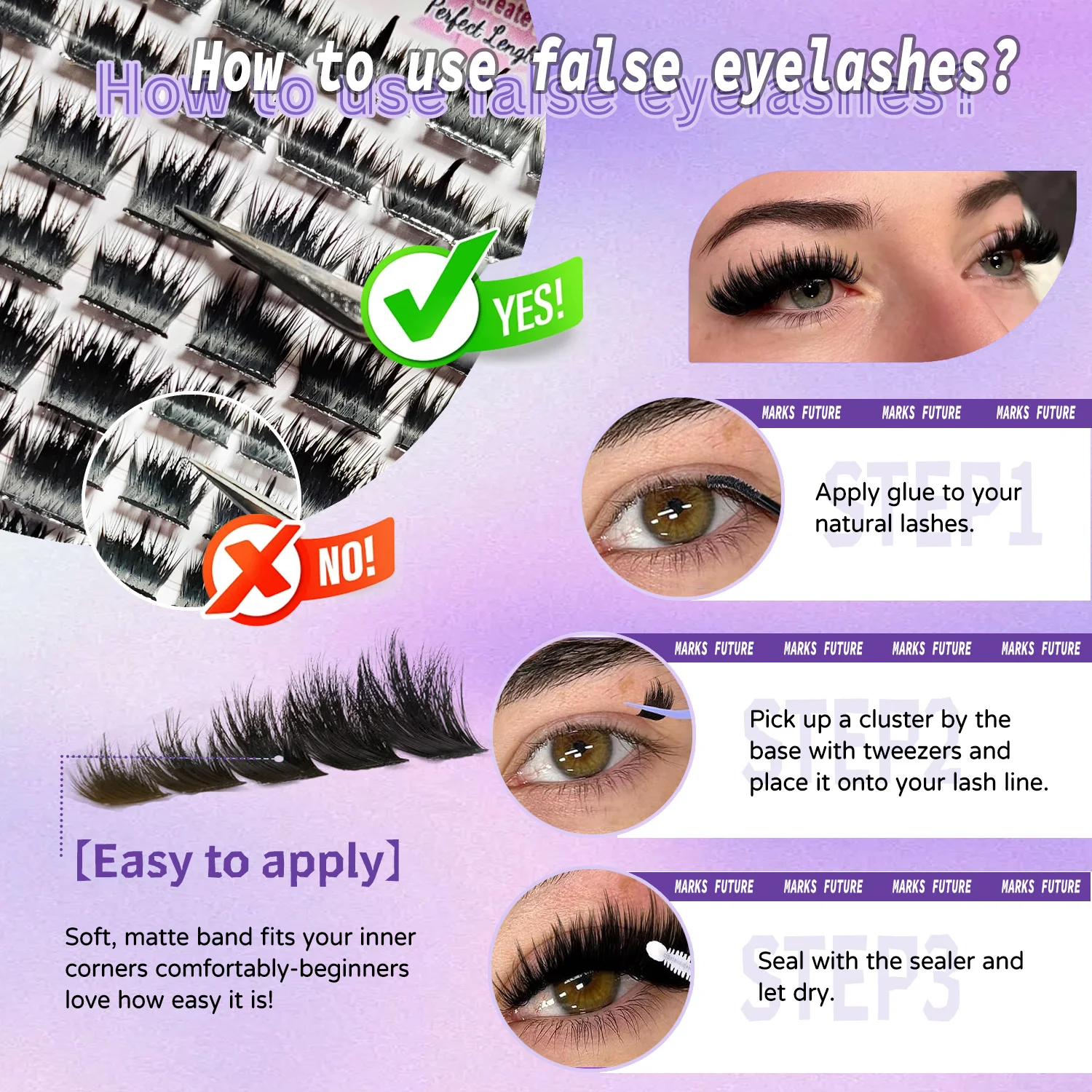 300D Cluster False Eyelashes, Manga-Style Pointed Single Cluster Lashes, Fluffy Style 10-18mm Natural Stem Lashes, Upper Eyelashes, Total of 100 Clusters