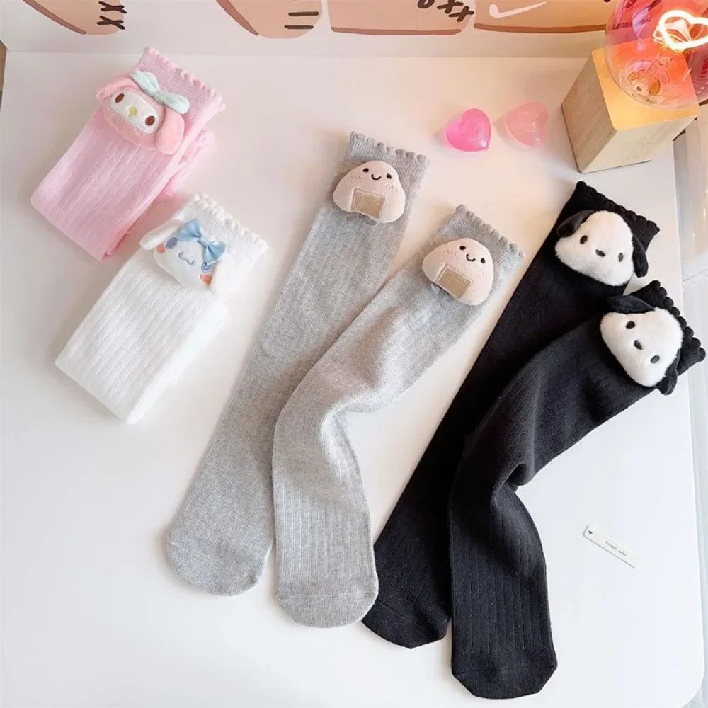 Kawaii My Melody Kids Plush Doll Keen High Socks Sanrio Cinnamoroll Pochacco Anime Lolita Girl Thigh High Socks with Lace Edge