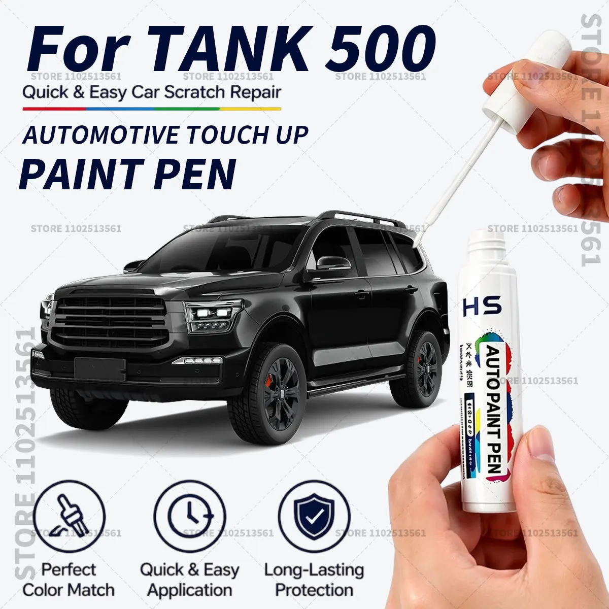 For GWM TANK 500 Touch Up Paint Pen Car Paint Scratch Repair Tool Black Kunlun Gold White Pamir Silver