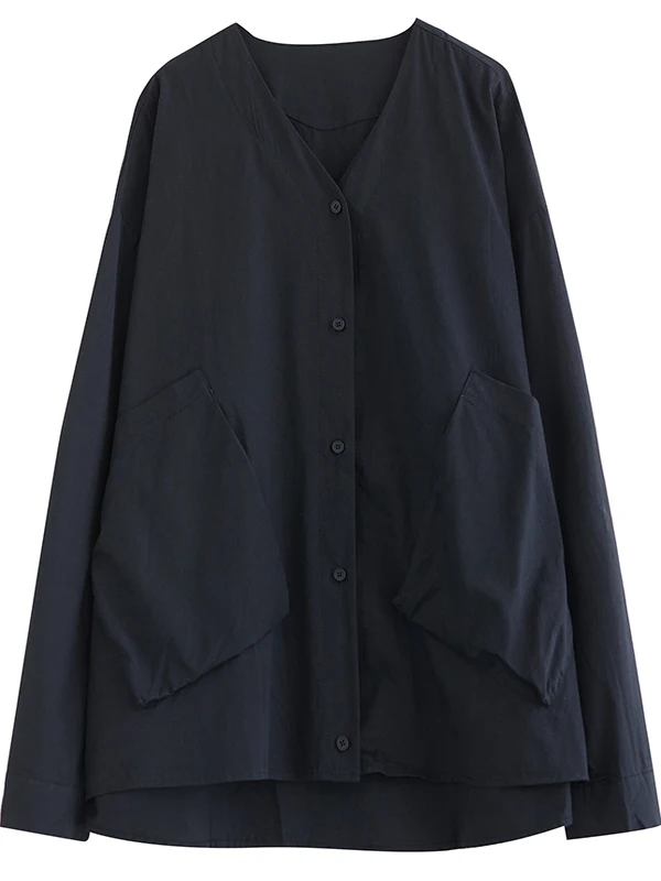 ゆったりとしたVネックのロング丈カーディガン、レディース、カラーダブル、カジュアル、綿混紡、オープンカーディガンコート