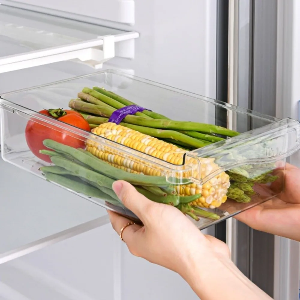 

Transparent Refrigerator Hanging Organizer Fresh Keeping Pull Out Slide Drawer Style Box Rack Large Capacity Reusable