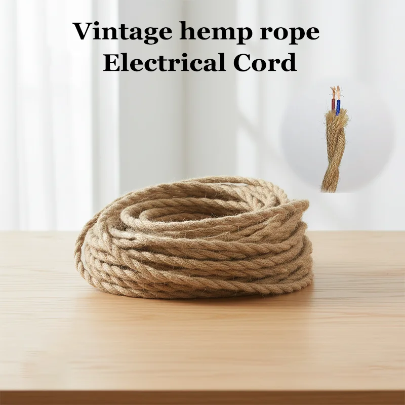 Vintage Hemp Rope Twisted Electrical Cord 800cm Braided Wire for DIY Pendant Light Chandelier E26/E27 Compatible