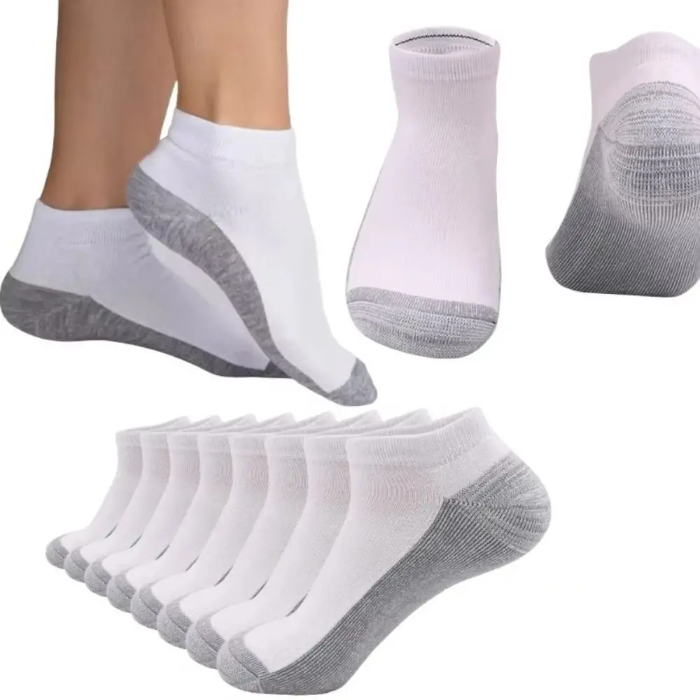 

5Pair Breathable Work Socks Towel Bottom Double Solid Color Mesh Running Sock with Anti-Friction Heel Design