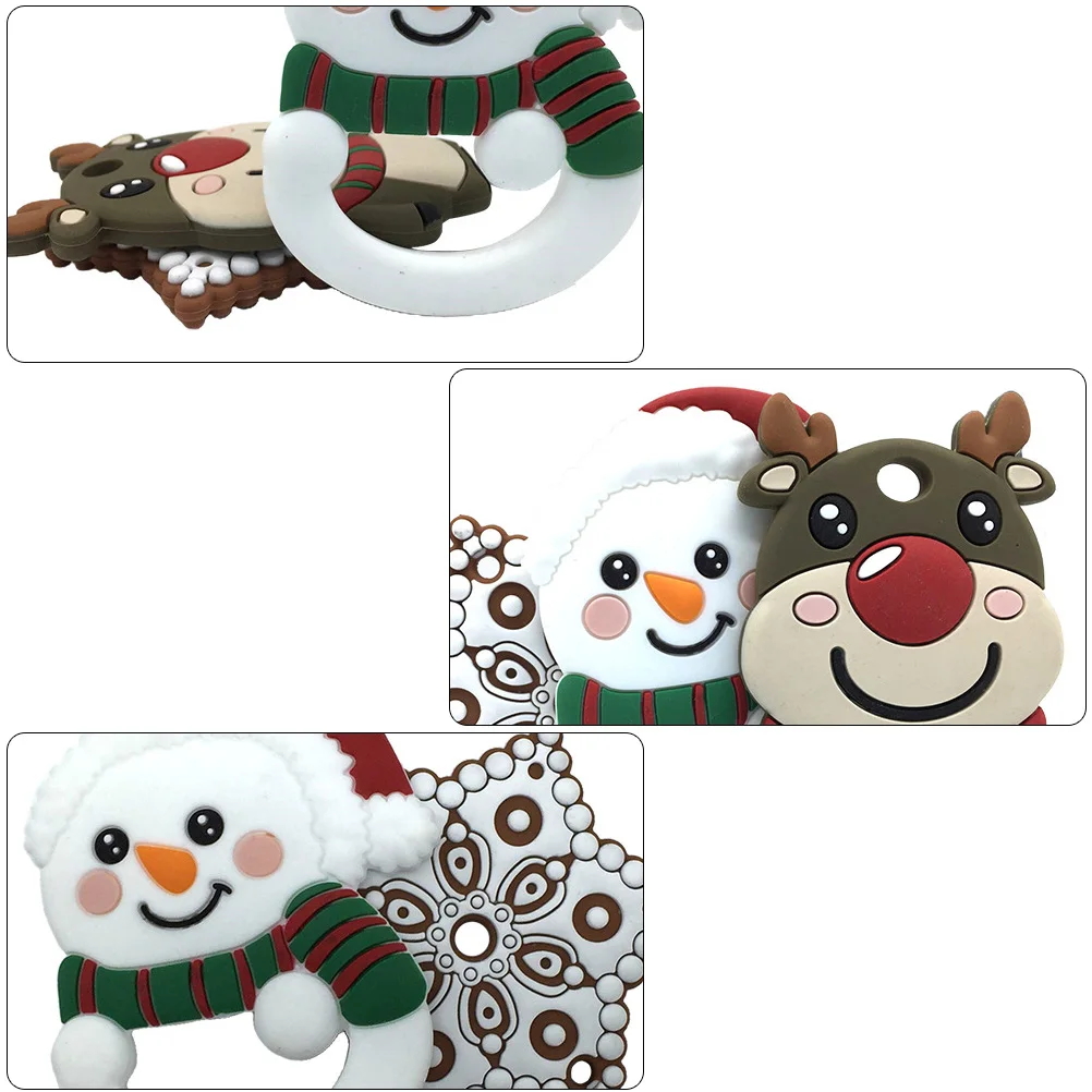 

2Pcs Xmas Themed Baby Molar Rod Silicone Teether Safe Durable Teeth Grinding Stick Cartoon Design Xmas Molar Rod