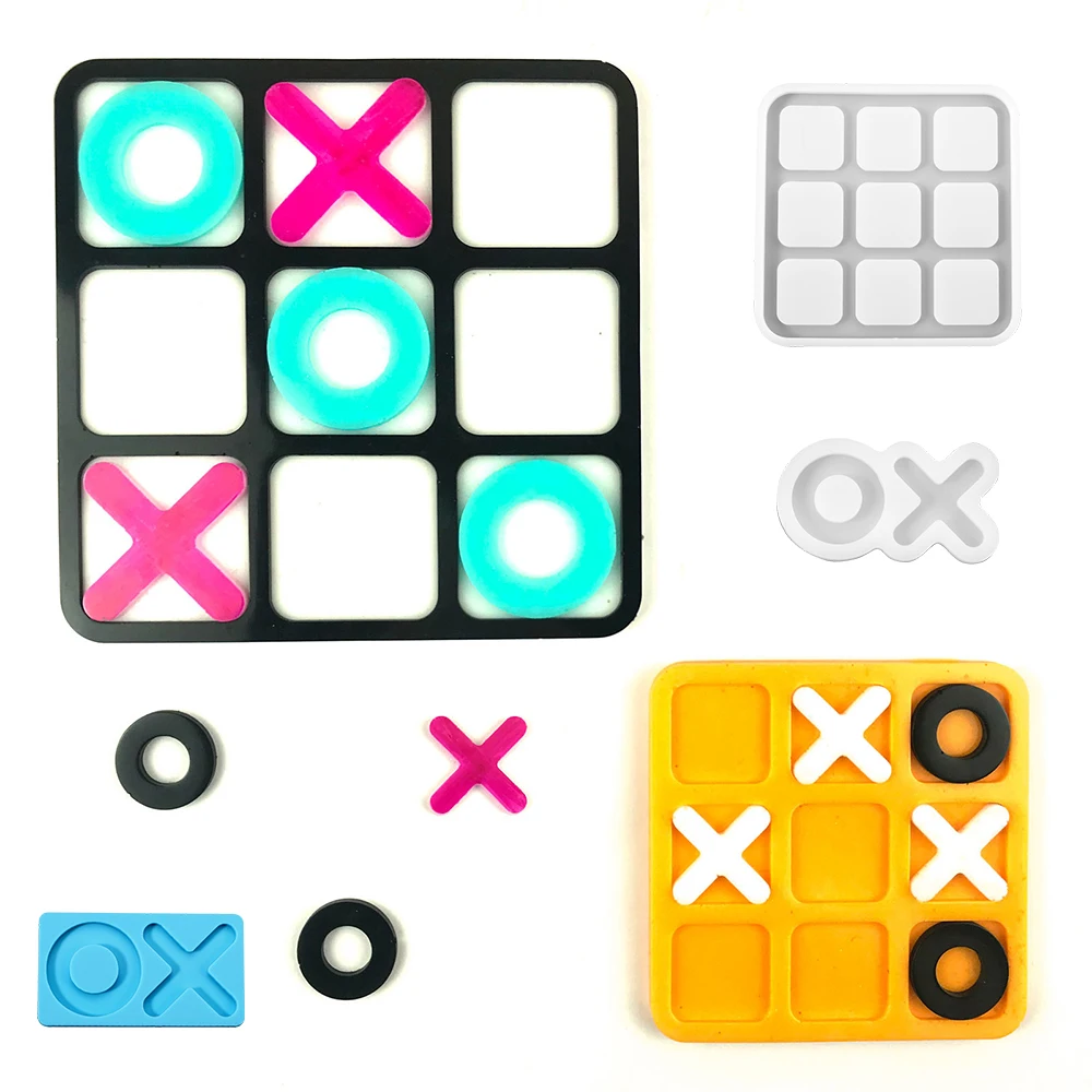 Tic-Tac-Toe Ox Chess Game Epoxy Resin Mold Mirror Silicone Mold For DIY Handmade Toy Mirror Mold Toys For Children