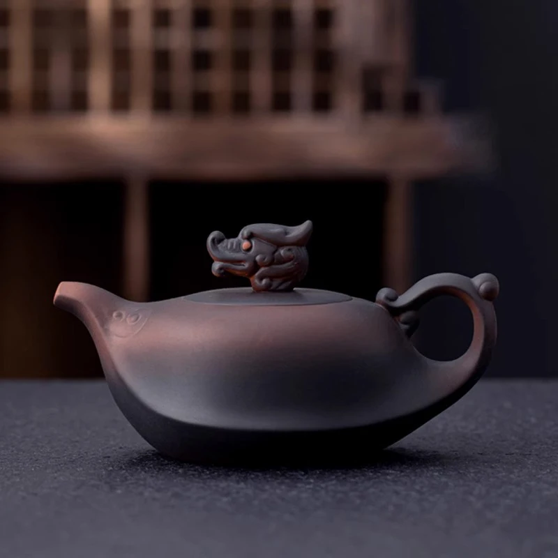 Purple Clay Pot Handmade Tea Pot Single Person Kung Fu Tea Set High-end Antique Ceramic Loong Boat Pot