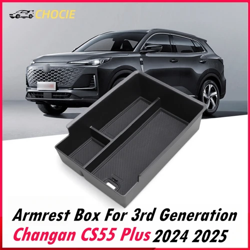 Para Changan CS55 Plus 2024 2025 de tercera generación, bandeja organizadora ABS, caja de almacenamiento con reposabrazos, accesorios interiores, color negro