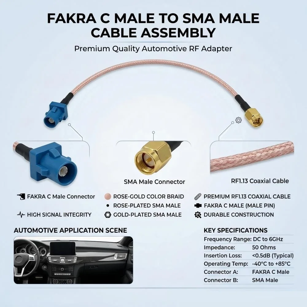 1Pcs Fakra C Male Plug to SMA Male Connector Car GPS Navigation Antenna Extension Cord RG316 RF Coax Pigtail Jumper Cable - view 3